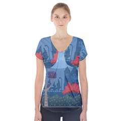 Town Vector Illustration Illustrator City Urban Short Sleeve Front Detail Top by Mog4mog4