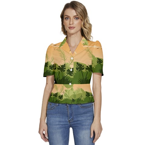 Forest Images Vector Puffed Short Sleeve Button Up Jacket by Mog4mog4