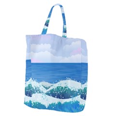 Illustration Landscape Sea Ocean Waves Beach Blue Giant Grocery Tote by Mog4mog4