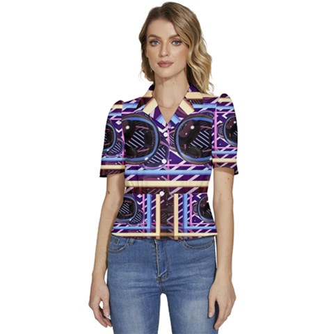 Abstract Sphere Room 3d Design Shape Circle Puffed Short Sleeve Button Up Jacket by Mog4mog4