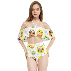 Owl Bird Cartoon Halter Flowy Bikini Set  by Bakwanart
