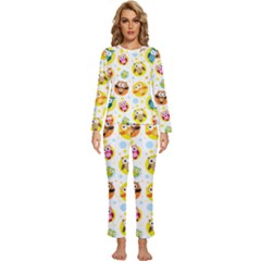 Owl Bird Cartoon Womens  Long Sleeve Lightweight Pajamas Set by Bakwanart