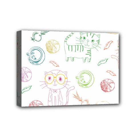 Cats And Food Doodle Seamless Pattern Mini Canvas 7  X 5  (stretched) by Bakwanart