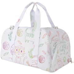 Cats And Food Doodle Seamless Pattern Burner Gym Duffel Bag by Bakwanart