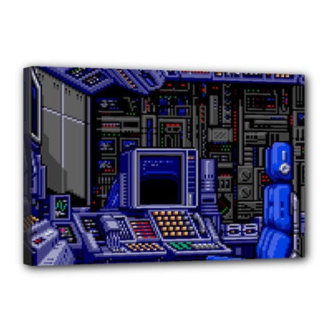 Blue Computer Monitor With Chair Game Digital Wallpaper, Digital Art Canvas 18  X 12  (stretched) by Bakwanart