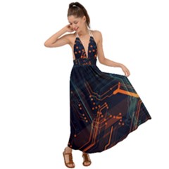 Abstract Colorful Circuit Backless Maxi Beach Dress by Bakwanart