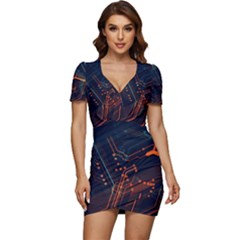Abstract Colorful Circuit Low Cut Cap Sleeve Mini Dress by Bakwanart