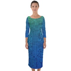 Blue And Green Circuit Board Wallpaper Circuit Board Sketch Quarter Sleeve Midi Bodycon Dress by Bakwanart