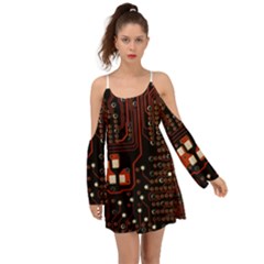 Red Computer Circuit Board Boho Dress by Bakwanart