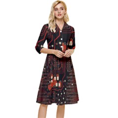Red Computer Circuit Board Classy Knee Length Dress by Bakwanart