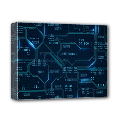 Technology Computer Circuit Boards Electricity Cpu Binary Deluxe Canvas 14  X 11  (stretched) by Bakwanart