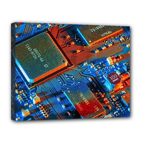 Gray Circuit Board Electronics Electronic Components Microprocessor Canvas 14  X 11  (stretched) by Bakwanart