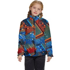 Gray Circuit Board Electronics Electronic Components Microprocessor Kids  Puffer Bubble Jacket Coat by Bakwanart
