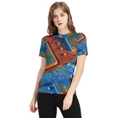 Gray Circuit Board Electronics Electronic Components Microprocessor Women s Short Sleeve Rash Guard by Bakwanart