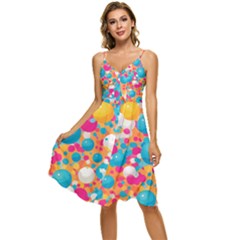 Circles Art Seamless Repeat Bright Colors Colorful Sleeveless Tie Front Chiffon Dress by 99art