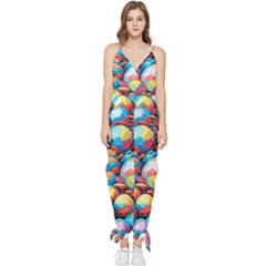 Pattern Seamless Balls Colorful Rainbow Colors Sleeveless Tie Ankle Chiffon Jumpsuit by 99art