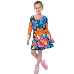 Flowers Bloom Spring Colorful Artwork Decoration Kids  Long Sleeve Velvet Dress by 99art