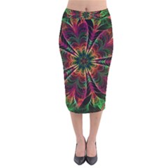 Multicolored Flower Mandala Wallpaper Kaleidoscope Pattern Velvet Midi Pencil Skirt by 99art