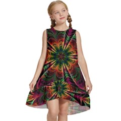 Multicolored Flower Mandala Wallpaper Kaleidoscope Pattern Kids  Frill Swing Dress by 99art
