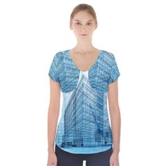 Architecture Blue Drawing Engineering City Modern Building Exterior Short Sleeve Front Detail Top by 99art