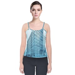 Architecture Blue Drawing Engineering City Modern Building Exterior Velvet Spaghetti Strap Top by 99art