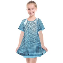 Architecture Blue Drawing Engineering City Modern Building Exterior Kids  Smock Dress by 99art