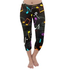 Assorted Color Musical Notes Wallpaper Fabric Capri Winter Leggings  by 99art
