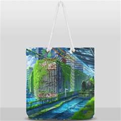Anime Landscape Apocalyptic Ruins Water City Cityscape Full Print Rope Handle Tote (large) by 99art
