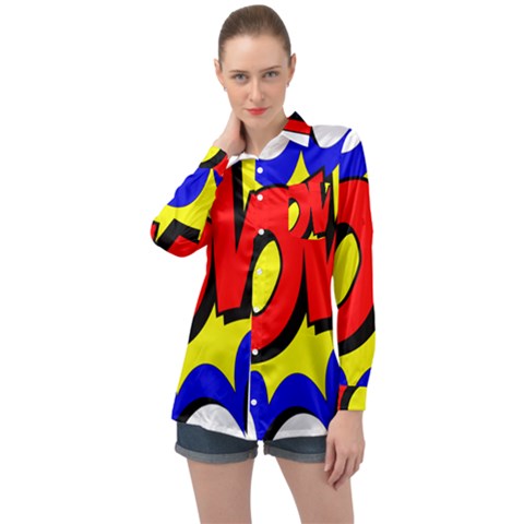 Pow Comic Comic Book Fight Long Sleeve Satin Shirt by 99art