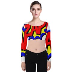 Zap Comic Book Fight Velvet Long Sleeve Crop Top by 99art