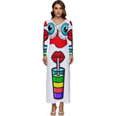 Animation-eyes-cartoon-cute-comic Long Sleeve Longline Maxi Dress by 99art