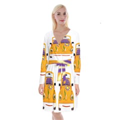 Car-transportation-cartoon-comic Long Sleeve Velvet Front Wrap Dress by 99art