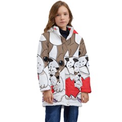 Animation-dog-cute-animate-comic Kids  Hooded Longline Puffer Jacket by 99art