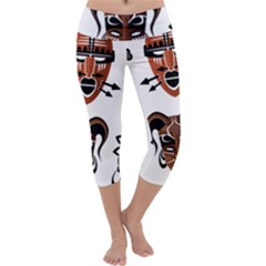 Tribal-masks-african-culture-set Capri Yoga Leggings by 99art