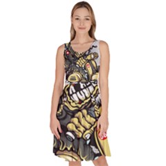 Scooter-motorcycle-boot-cartoon-vector Knee Length Skater Dress With Pockets by 99art