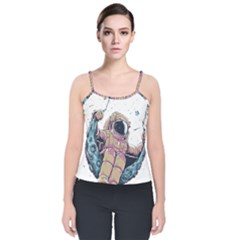 Drawing-astronaut Velvet Spaghetti Strap Top by 99art