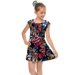 Mural Graffiti Paint Kids  Cap Sleeve Dress by 99art