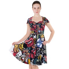 Mural Graffiti Paint Cap Sleeve Midi Dress by 99art