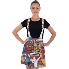 Amsterdam Graphic Design Poster Illustration Velvet Suspender Skater Skirt by 99art