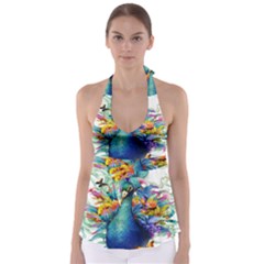 Bird-peafowl-painting-drawing-feather-birds Babydoll Tankini Top by 99art