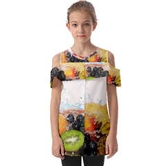 Variety Of Fruit Water Berry Food Splash Kiwi Grape Fold Over Open Sleeve Top by B30l