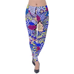 Blue Yellow Background Pattern Vector Texture Paisley Velvet Leggings by danenraven