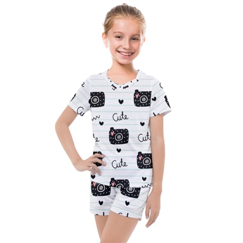 Cute Cameras Doodles Hand Drawn Kids  Mesh Tee And Shorts Set by Cowasu