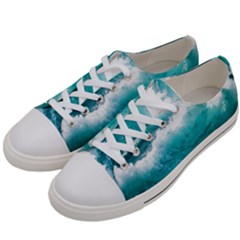 Ai Generated Waves Ocean Sea Tsunami Nautical Blue Sea Women s Low Top Canvas Sneakers by Cowasu