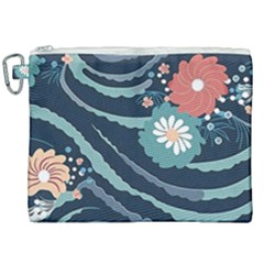 Waves Flowers Pattern Water Floral Minimalist Canvas Cosmetic Bag (xxl) by danenraven
