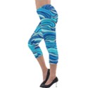 Pattern Ocean Waves Blue Nature Sea Abstract Lightweight Velour Capri Leggings  View3