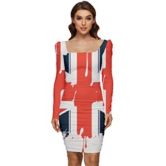 Union Jack England Uk United Kingdom London Women Long Sleeve Ruched Stretch Jersey Dress by Bangk1t