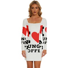 I Love Lungo Coffee  Long Sleeve Square Neck Bodycon Velvet Dress by ilovewhateva