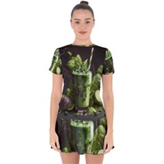 Drink Spinach Smooth Apple Ginger Drop Hem Mini Chiffon Dress by Ndabl3x