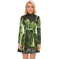 Drink Spinach Smooth Apple Ginger Long Sleeve Velour Longline Dress by Ndabl3x